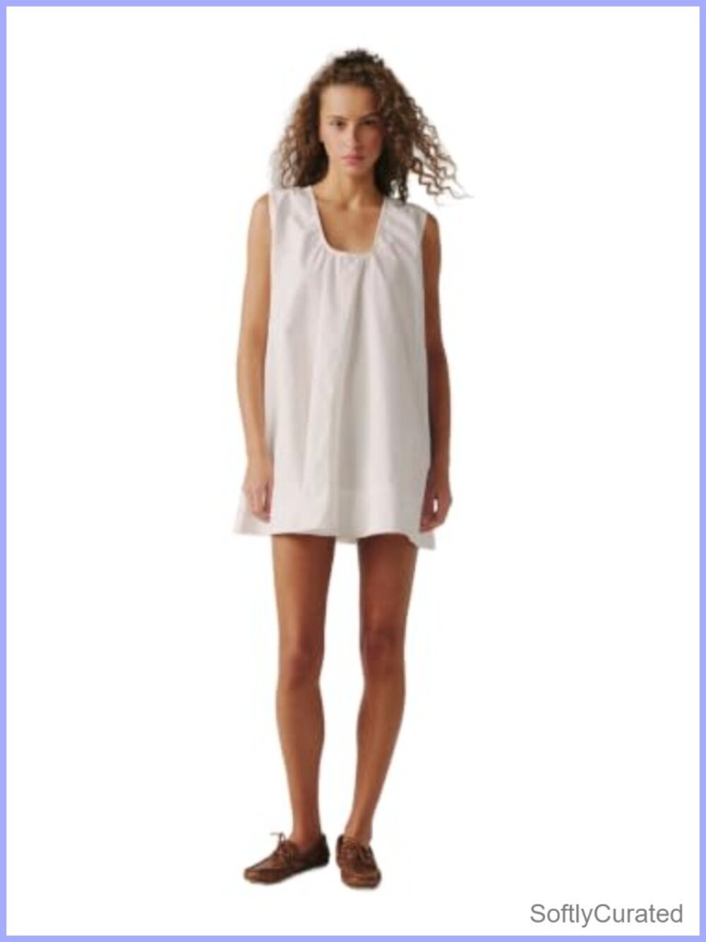 Womens 100% Cotton Poplin A-Line Mini Dress Sleeveless Casual